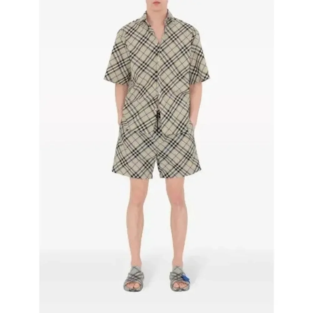 Burberry Gray Plaid Slide Sandals